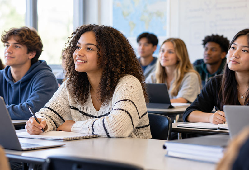 students using multi-language learning tools